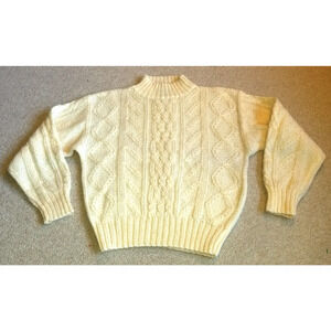 VINTAGE Y2K Womens Sweater-CECILY COLLECTION-Hong Kong-ivory mohair cableknit -M